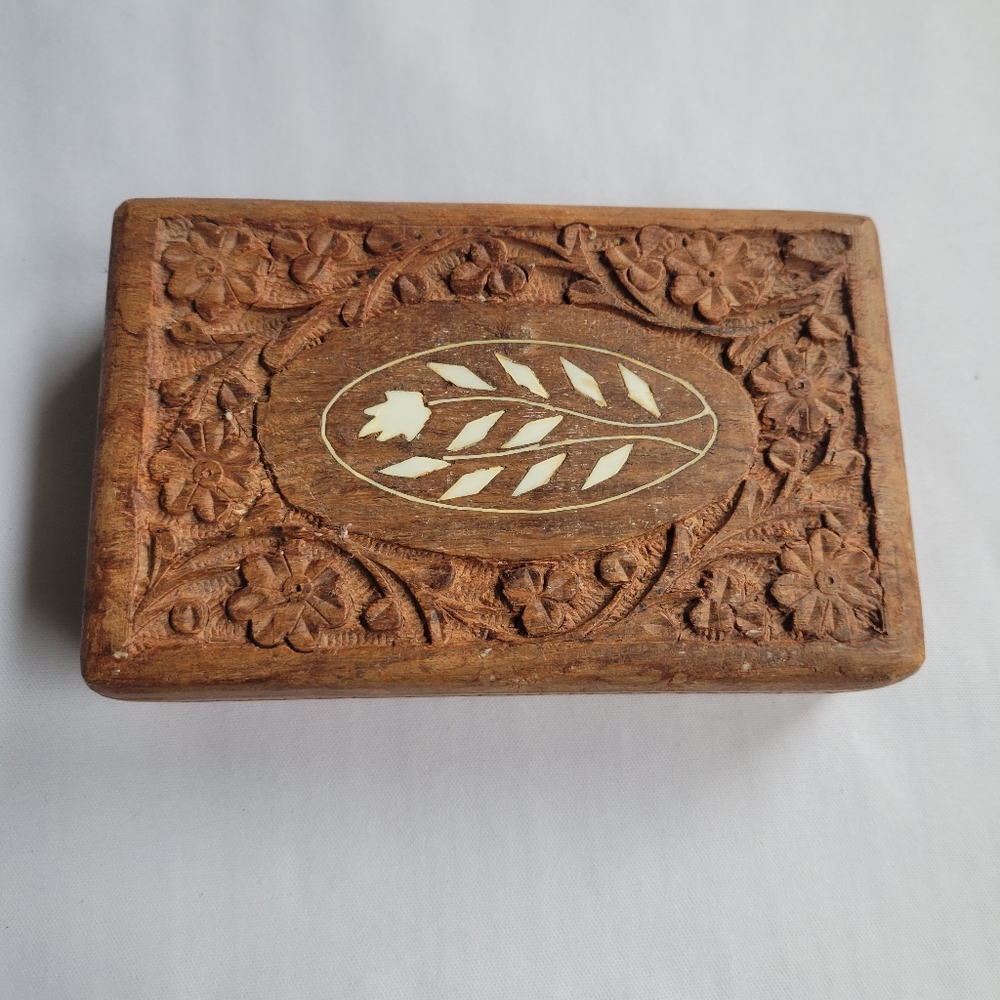 Handcrafted Wooden Jewelry Box with Floral Design